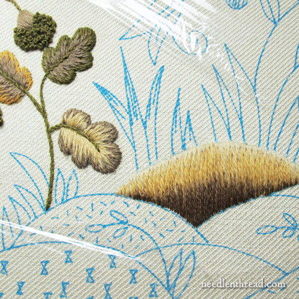 Crewel Embroidery Project: Mellerstain Firescreen progress - lower left soft shading