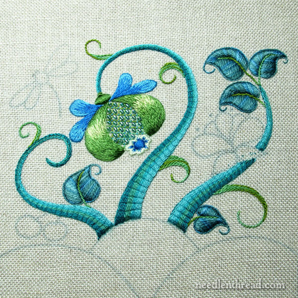 Modern Crewel - Surface embroidery project progress
