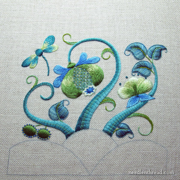Modern Crewel: embroidery project progress