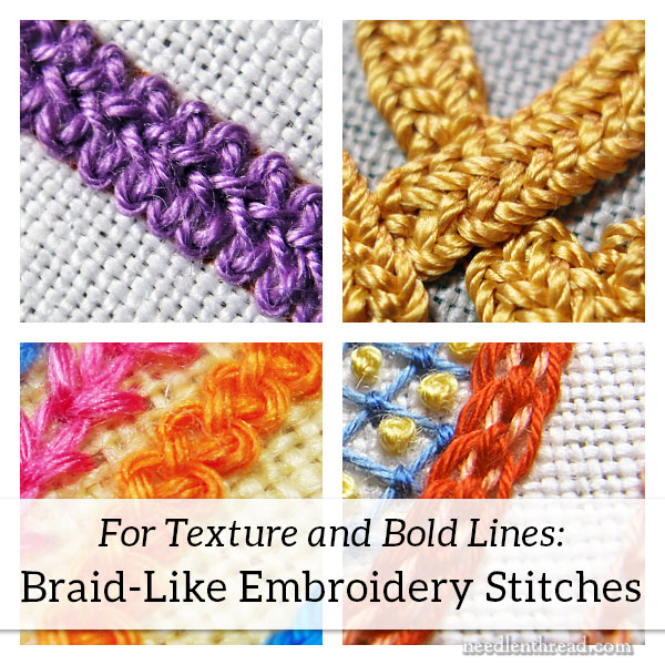 Embroidery Stitches, Braided, for texture and bold lines