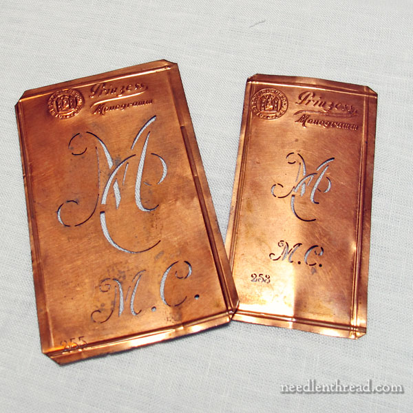 Copper monogram stencils for hand embroidery