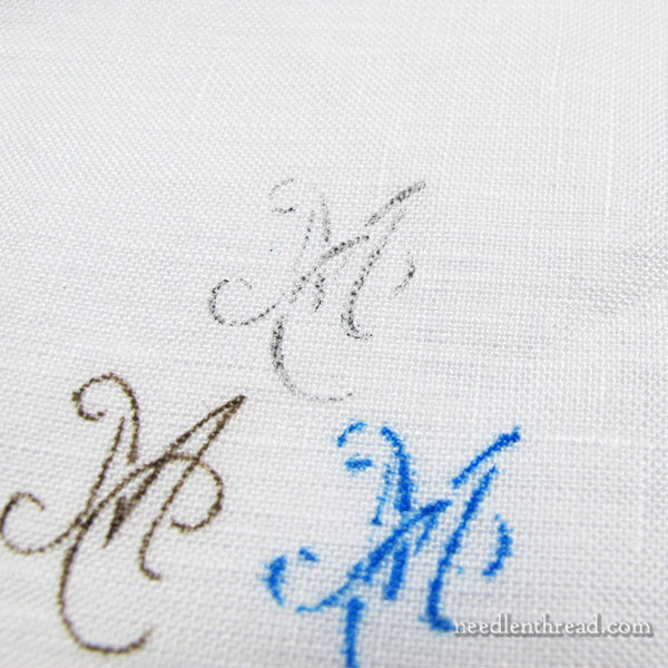 Transferring monogram stencils to fabric using pens and pencils