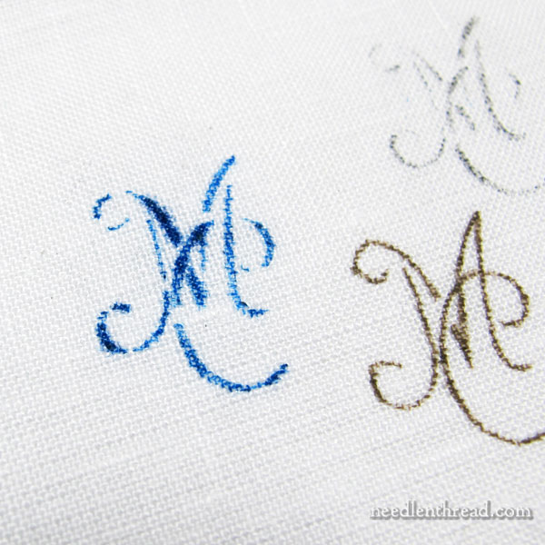 Transferring monogram stencils to fabric using pens and pencils