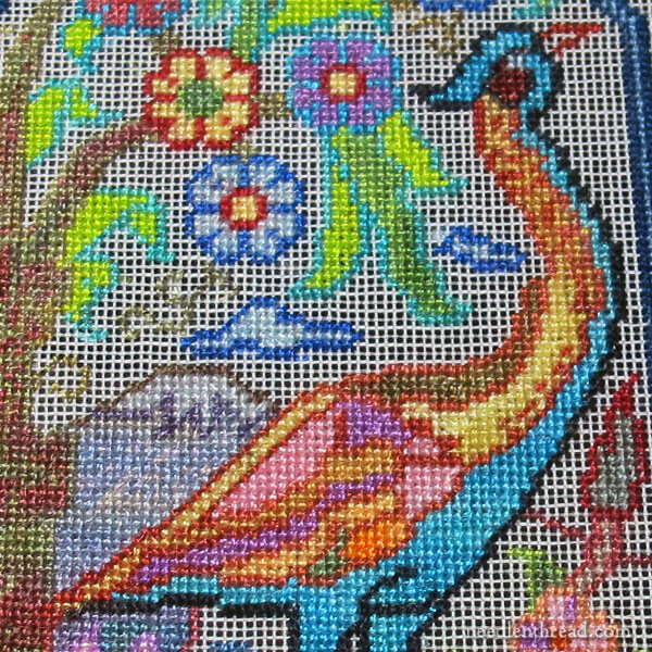 Peacock Panel, Miniature Tree of Life tapestry embroidery