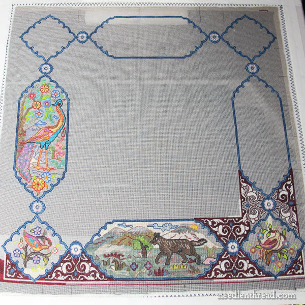 Peacock Panel, Miniature Tree of Life tapestry embroidery