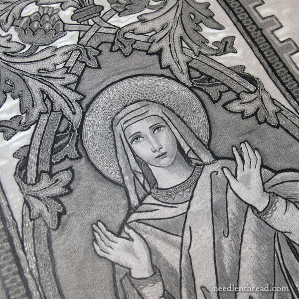Embroidered Vestment Repair: Silk embroidered figures
