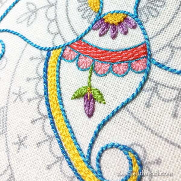 Choosing colors and stitches on embroidery project