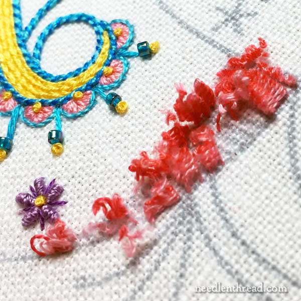 Choosing colors and stitches on embroidery project
