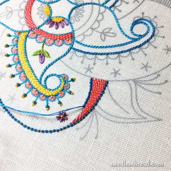 Choosing colors and stitches on embroidery project