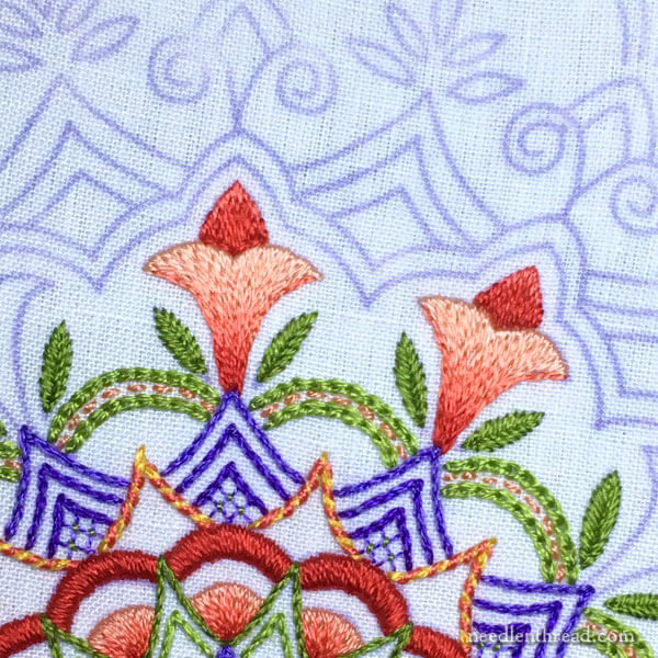 Tulip Festival - Embroidered Kaleidoscope - long & short stitch shading