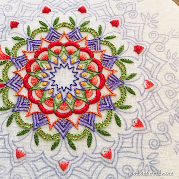 Tulip Festival - Embroidered Kaleidoscope - long & short stitch shading