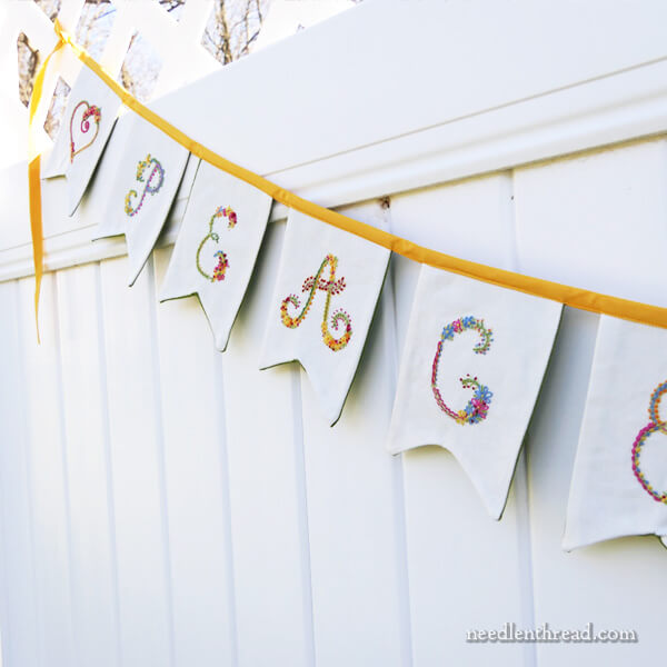 Peace, Love & Joy - Pennant Banner with Embroidery