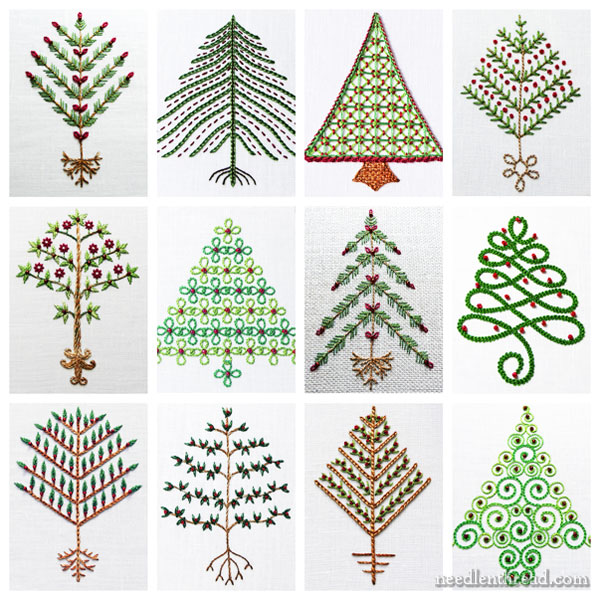 12 Embroidered Trees for Christmas
