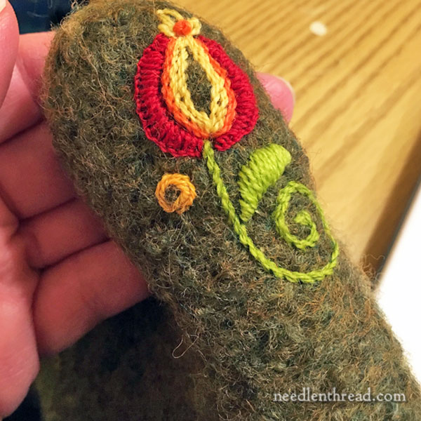 Hand Embroidery on Felted Wool Mittens