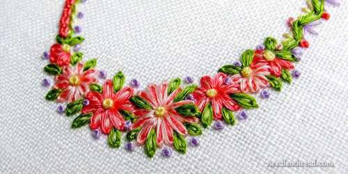 Flowers embroidered with cotton floche