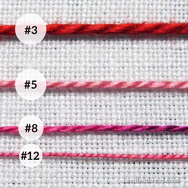 Different sizes of pearl cotton embroidery thread