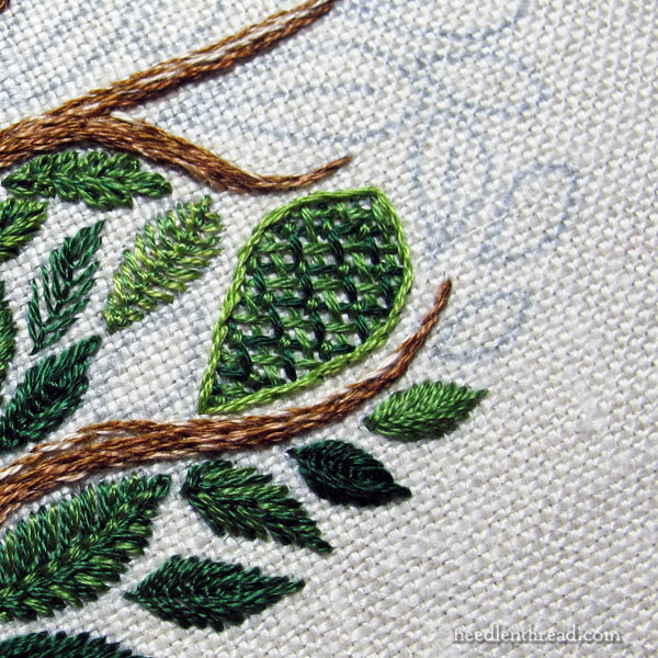 Leafy Sampler - embroidery stitches in leaves