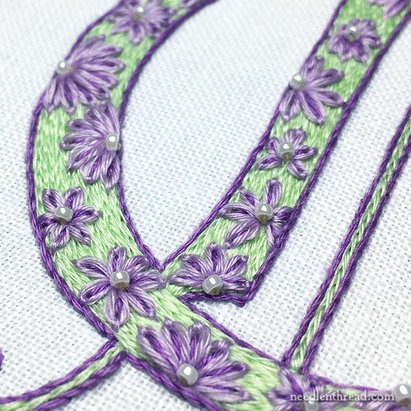 Purple and Green Monogram in Hand embroidery with beads
