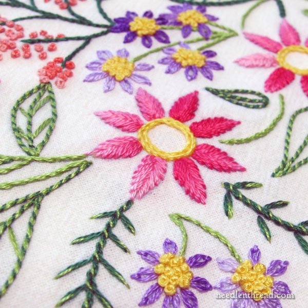 Purple flowers design hand embroidered floursack towel