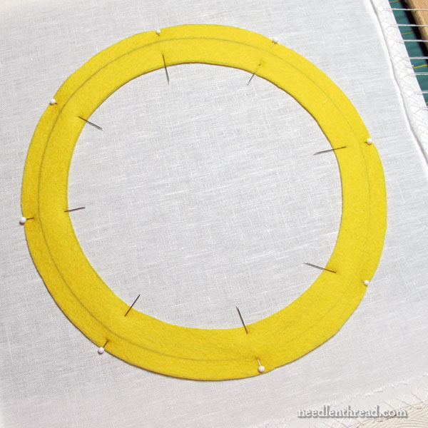 Goldwork Embroidery - Round Frame with Gold and Silk Threads