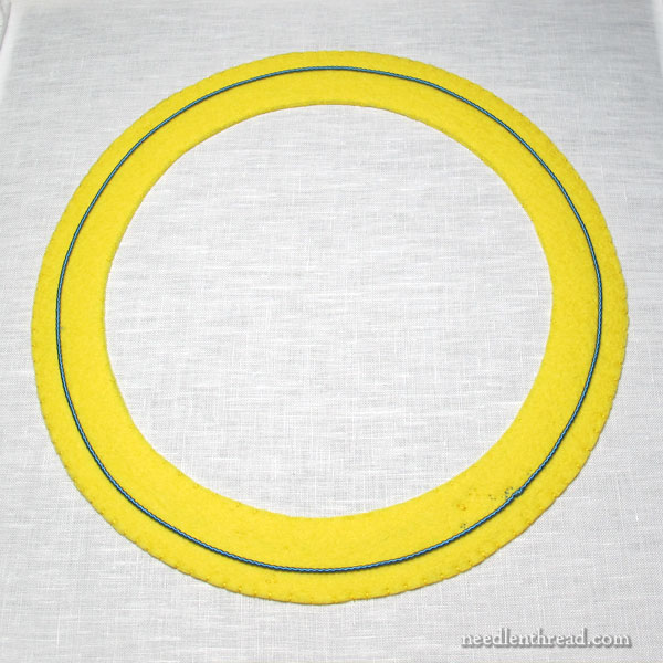 Goldwork Embroidery - Round Frame with Gold and Silk Threads