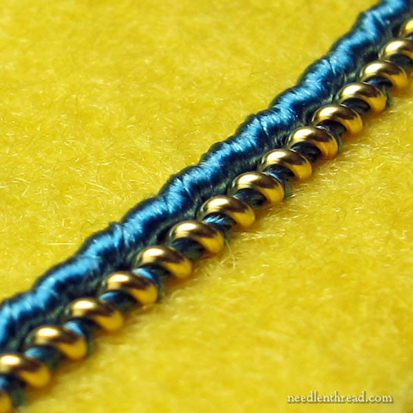 Goldwork Embroidery - Round Frame with Gold and Silk Threads