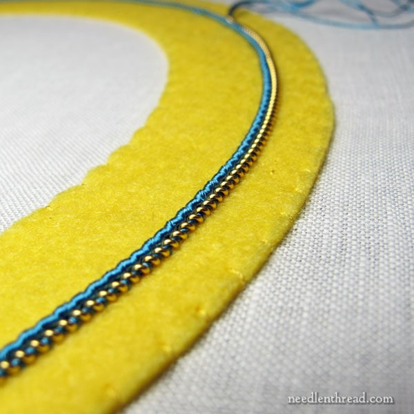 Goldwork Embroidery - Round Frame with Gold and Silk Threads