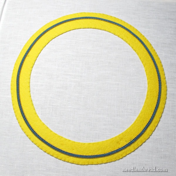 Goldwork Embroidery - Round Frame with Gold and Silk Threads