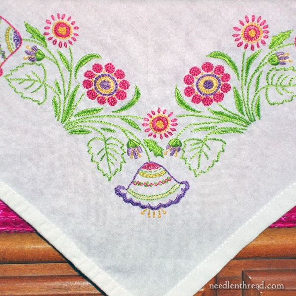 WREN AND TULIPS MACHINE EMBROIDERED FLOUR SACK DISH TOWEL 