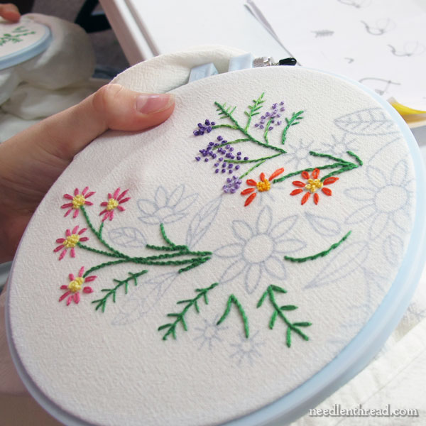 Embroidery in progress on flour sack towel