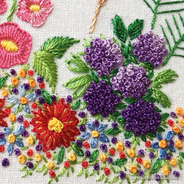 Hand Embroidered Garden Border on Flour Sack Towel