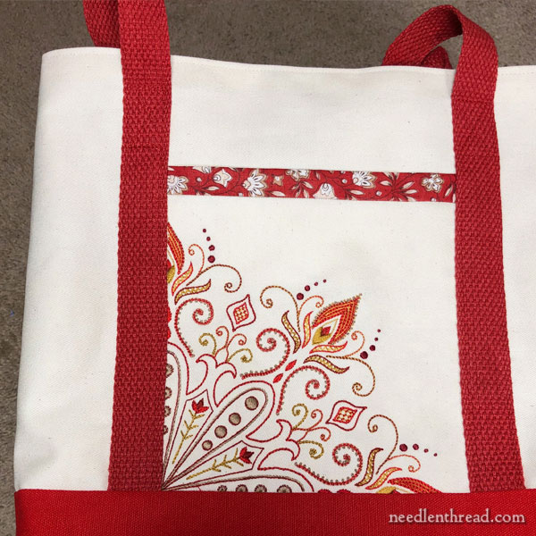 Hand Embroidered Pocket on a Tote Bag