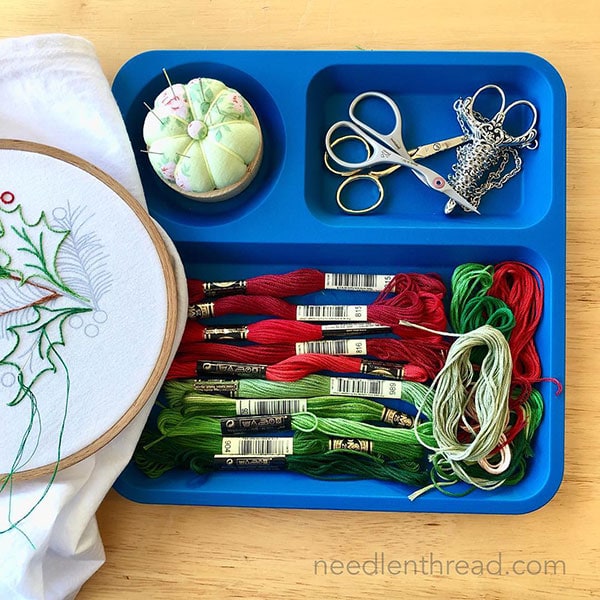 Using Lunch Trays for Embroidery Supplies