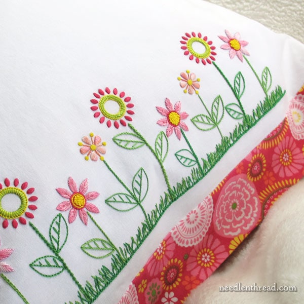 Embroidered Flower Line on Pillow Case Edge