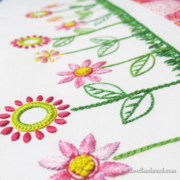 Vibrant Flower Embroidered Chain Stitch Down Throw Pillow