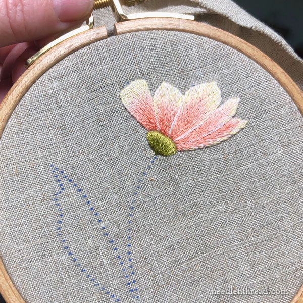 Needlepainting embroidery - long and short stitch flower