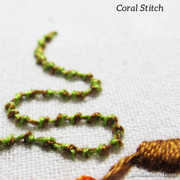 Stabbing the Coral Stitch for embroidery with a hoop