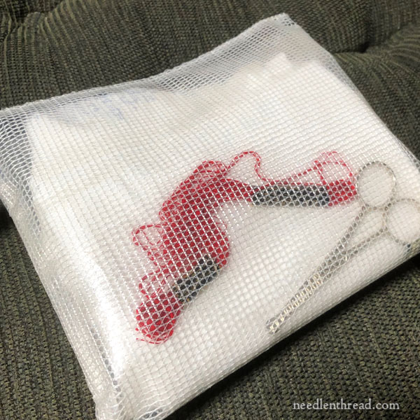 Pouches and cases used for embroidery travel kits