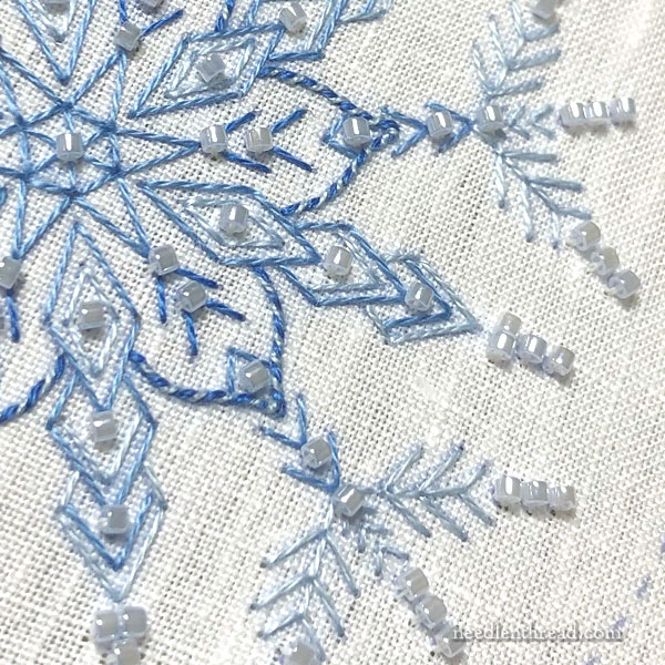 Embroidered Snowflake in icy blues with beads