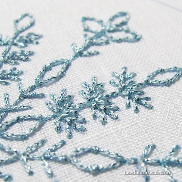 Embroidered Snowflake in blue metallics with beads and crystal