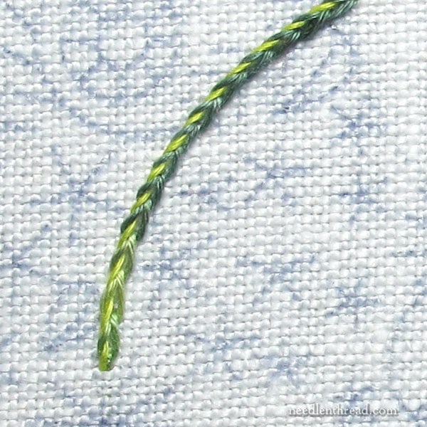 Neon green and pine greens in cotton floche embroidery thread