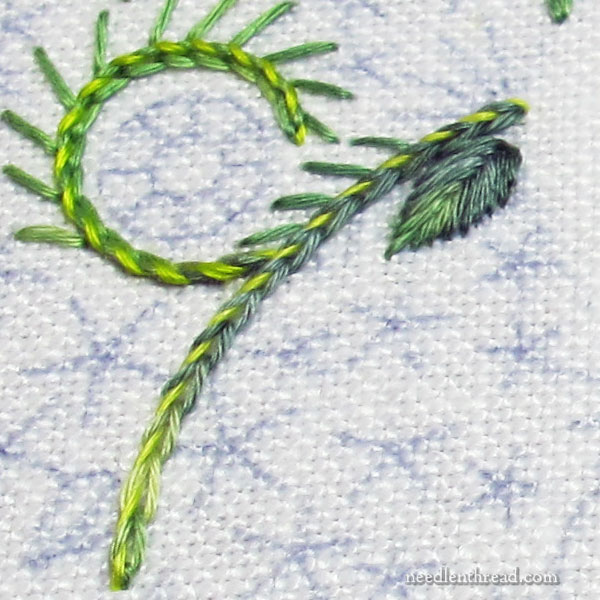 Neon green and pine greens in cotton floche embroidery thread