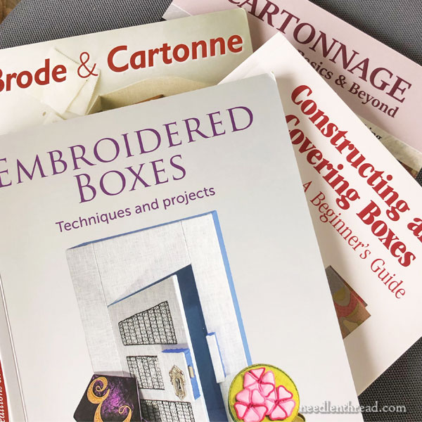 cartonnage or box making with fabric, paper, or embroidery