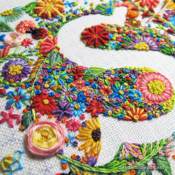Floral embroidery with cotton floche embroidery thread