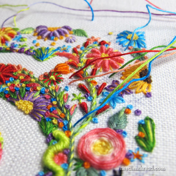Floral embroidery with cotton floche embroidery thread