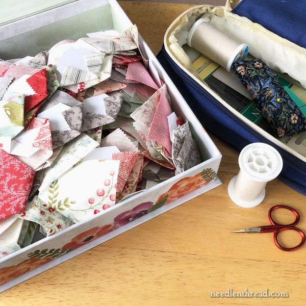 Hexie Quilt Project update and Traveling with Needlework