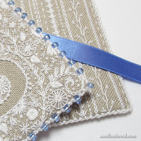 Voided Monogram in Whitework with Blue Trim