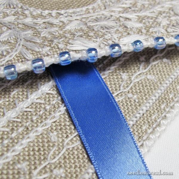 Voided Monogram in Whitework with Blue Trim