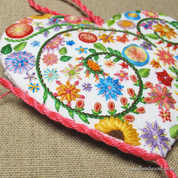 Floral Heart embroidered sachet - finishing