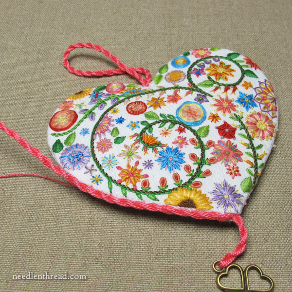 Floral Heart embroidered sachet - finishing
